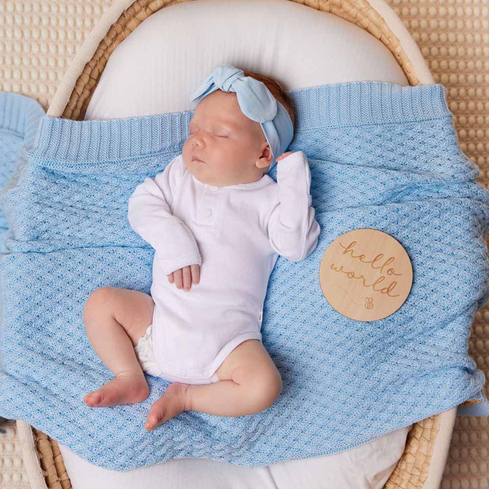 Baby Blue Diamond Knit Organic Baby Blanket - Blankets