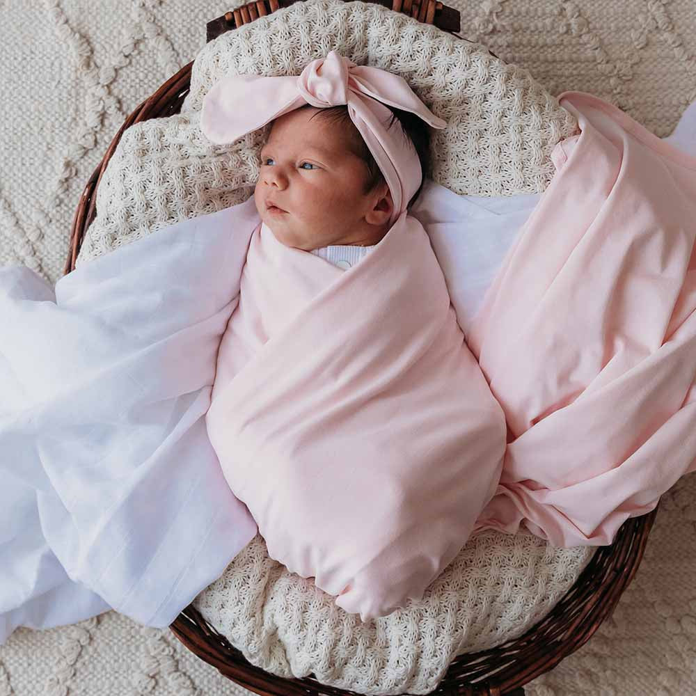 Baby Pink Organic Jersey Wrap &amp; Topknot set - Muslins &amp; Swaddle Wraps