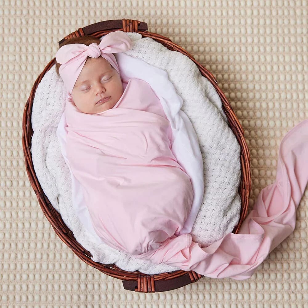 Baby Pink Organic Jersey Wrap & Topknot set - Muslins & Swaddle Wraps