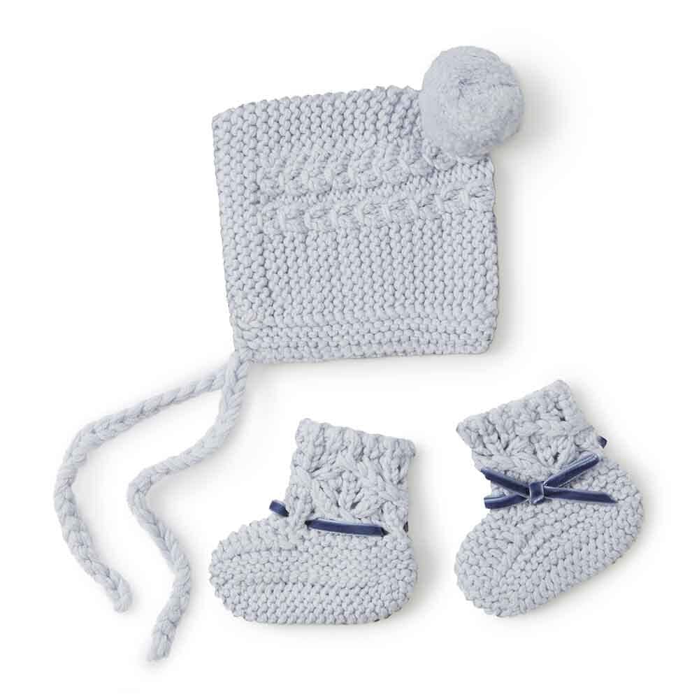 Blue Merino Wool Bonnet & Booties - Baby Clothes