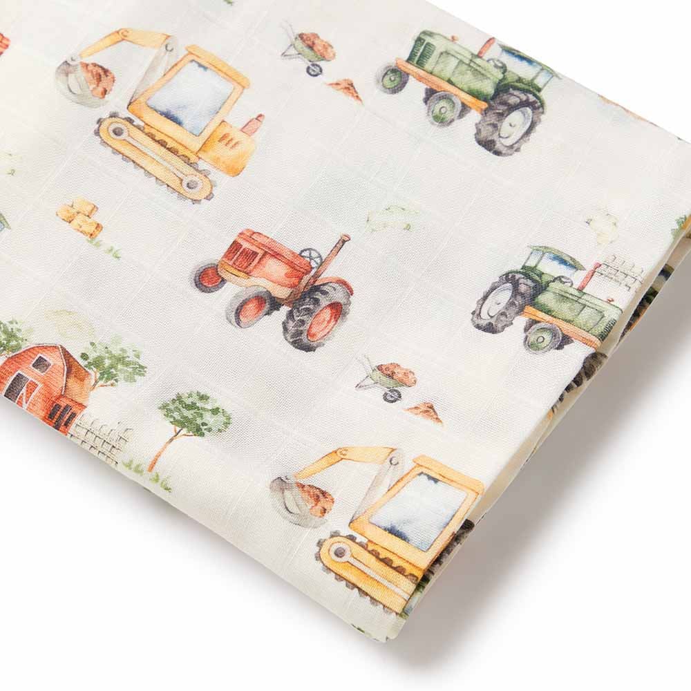 Diggers & Tractors Organic Muslin Wrap - Muslins & Swaddle Wraps