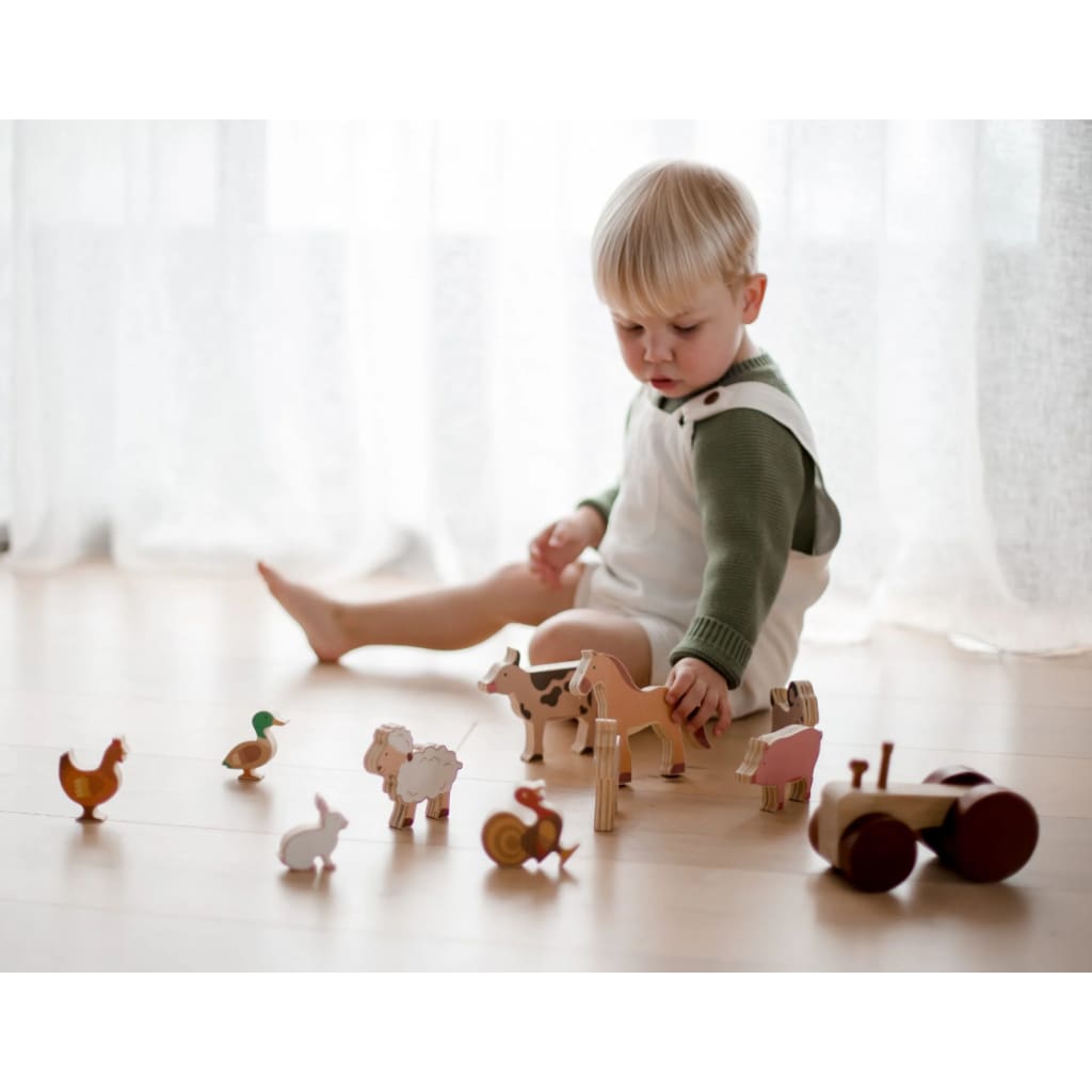 Farm Animals & Tractor Set - Wooden Toys