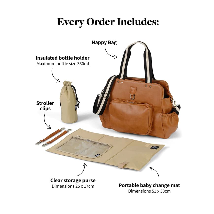 Faux Leather Carry All Nappy Bag - Tan - For Mum