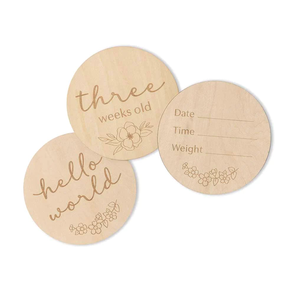 Floral Wooden Milestone Cards - Birth Announcements