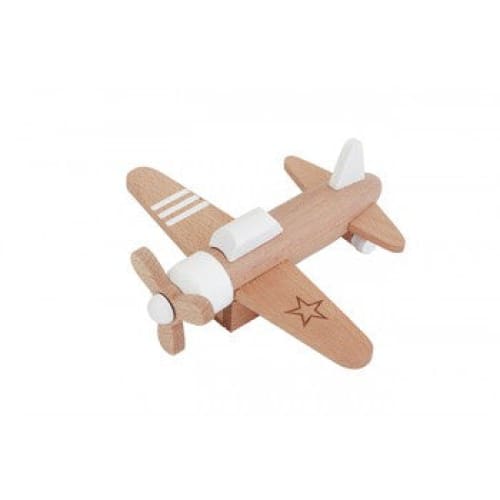 Kikoki Wooden Friction Propeller Plane - White - Cars Trains &amp; Planes