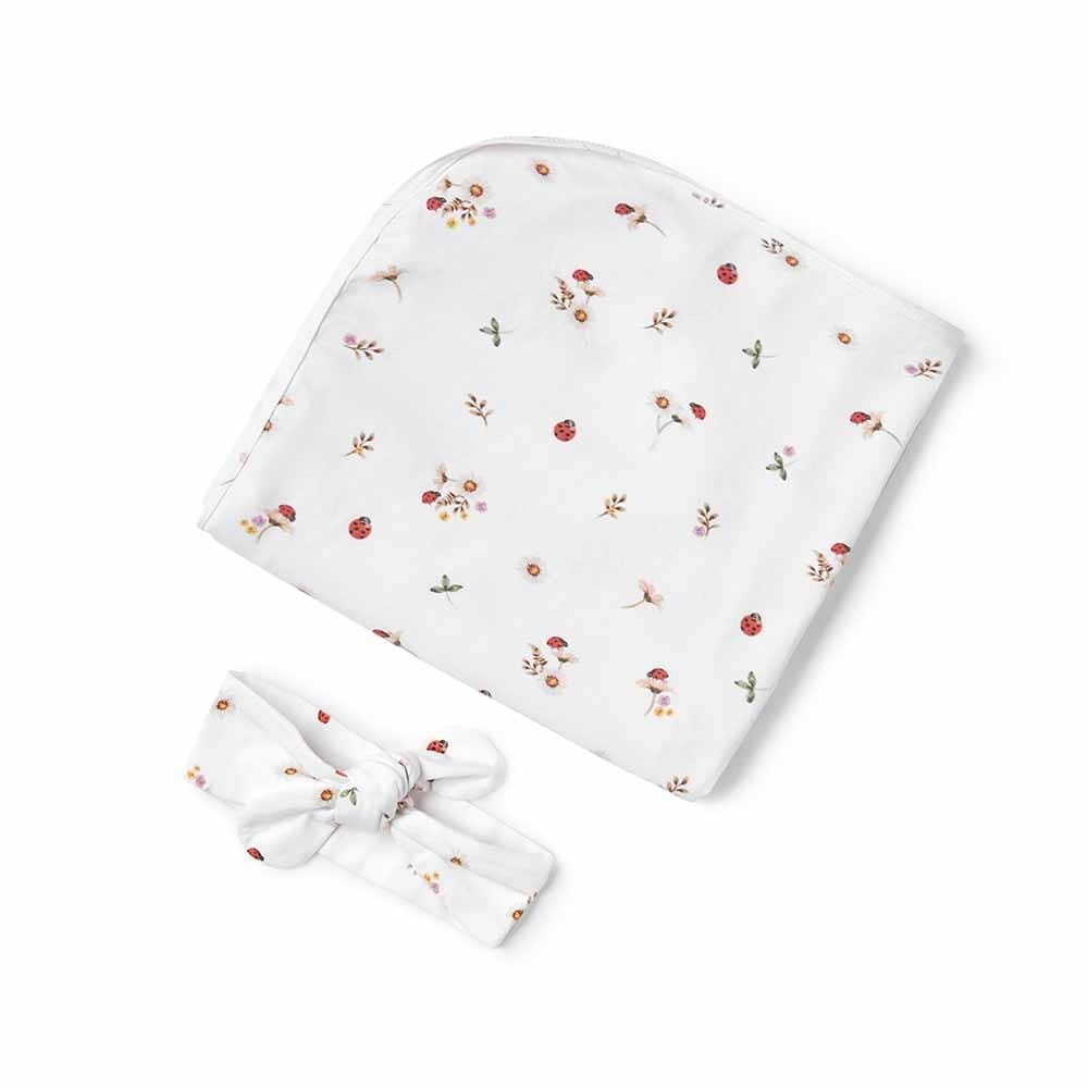 Ladybug Organic Jersey Wrap & Topknot Set - Baby