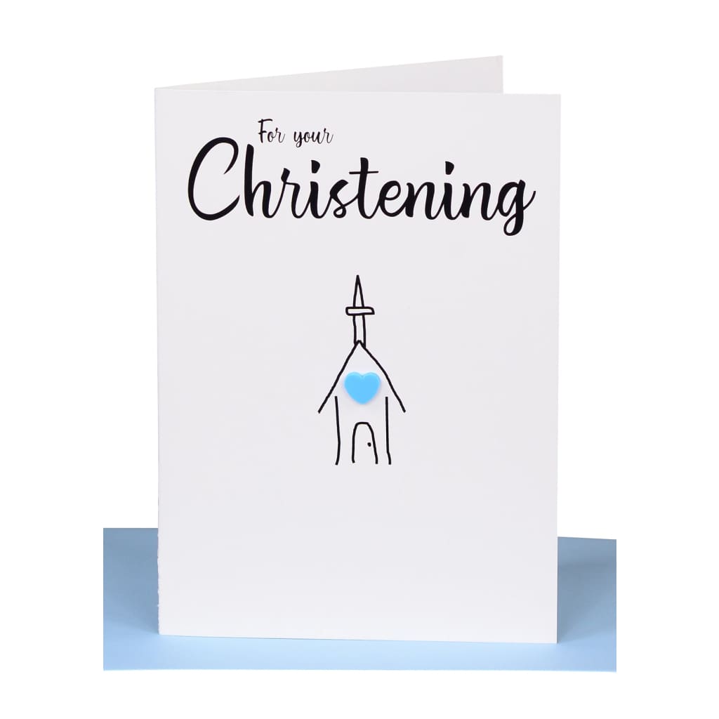 Large Greeting Cards - Christening - Boys Blue Heart - Gifts