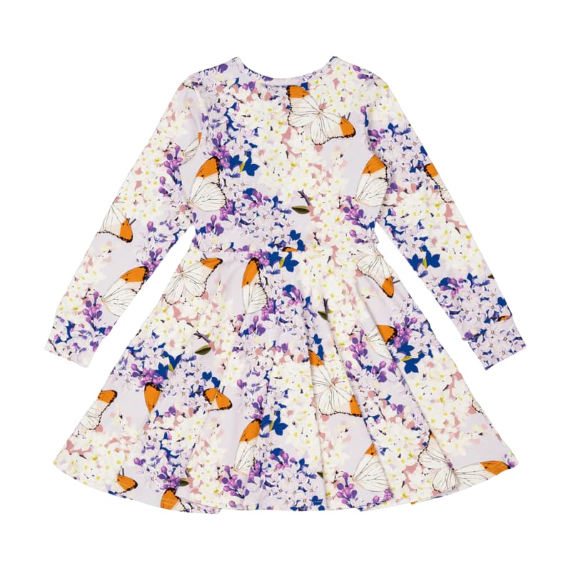 Lilac Long Sleeved Waisted Dress - Girls Clothing
