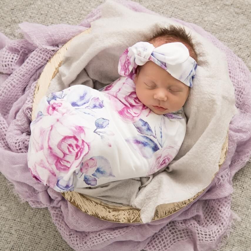Lilac Skies - Baby Jersey Wrap & Topknot Set - Muslins Wraps & Swaddles