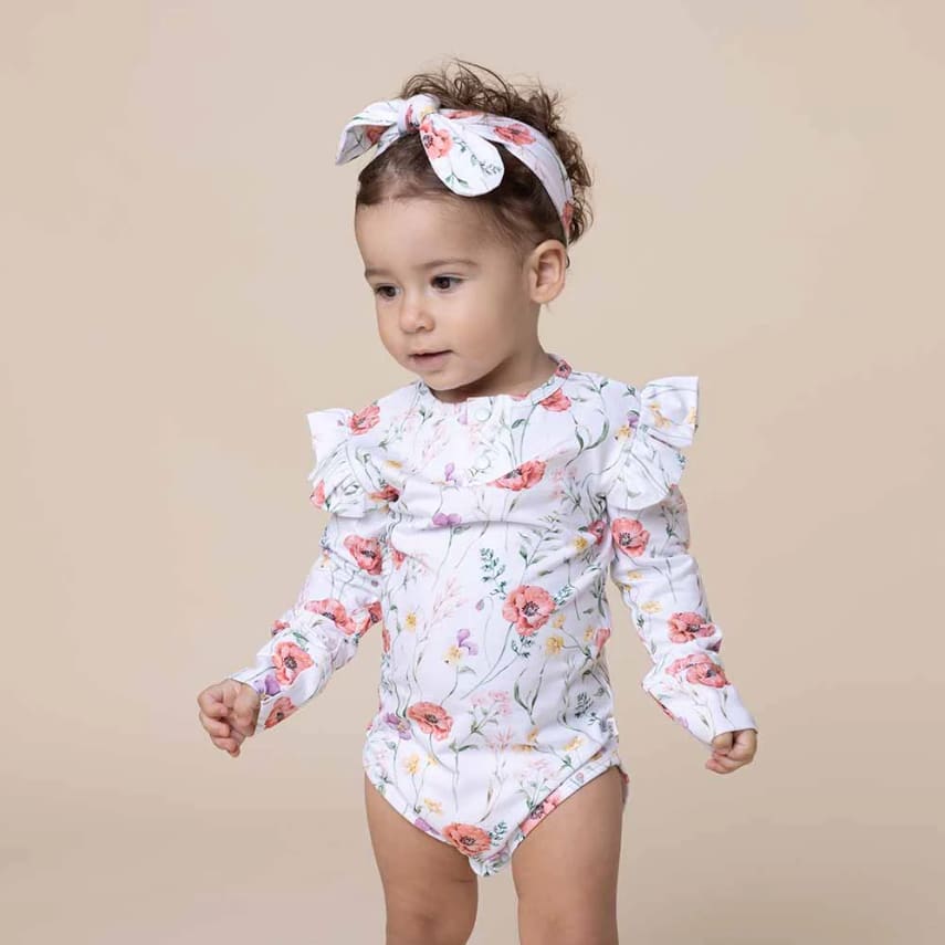 Meadow Long Sleeve Organic Bodysuit with Frill - Girls Clothing