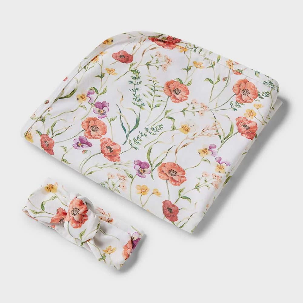 Meadow Organic Jersey Wrap &amp; Topknot Set - Muslins Swaddle Wraps