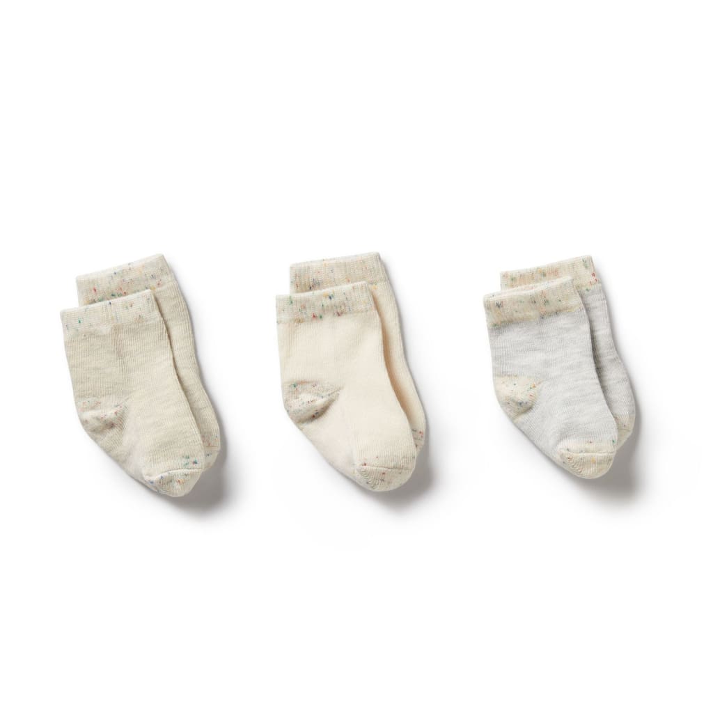 Organic 3 Pack Baby Socks - Cream Oatmeal Grey Cloud
