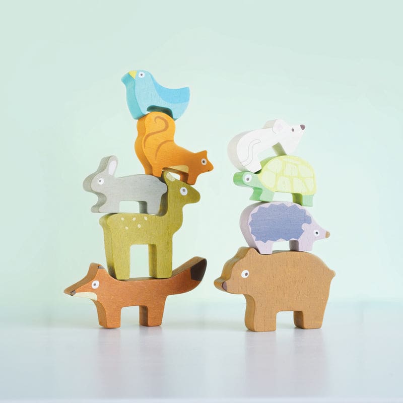 Petilou Forest Stacking Animals &amp; Bag - Wooden Toys