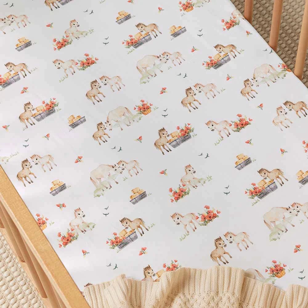Pony Pals Organic Fitted Cot Sheet - Bassinet &amp; Sheets
