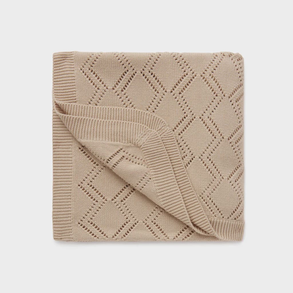 Sand Diamond Knit Blanket - Bedding & Blankets