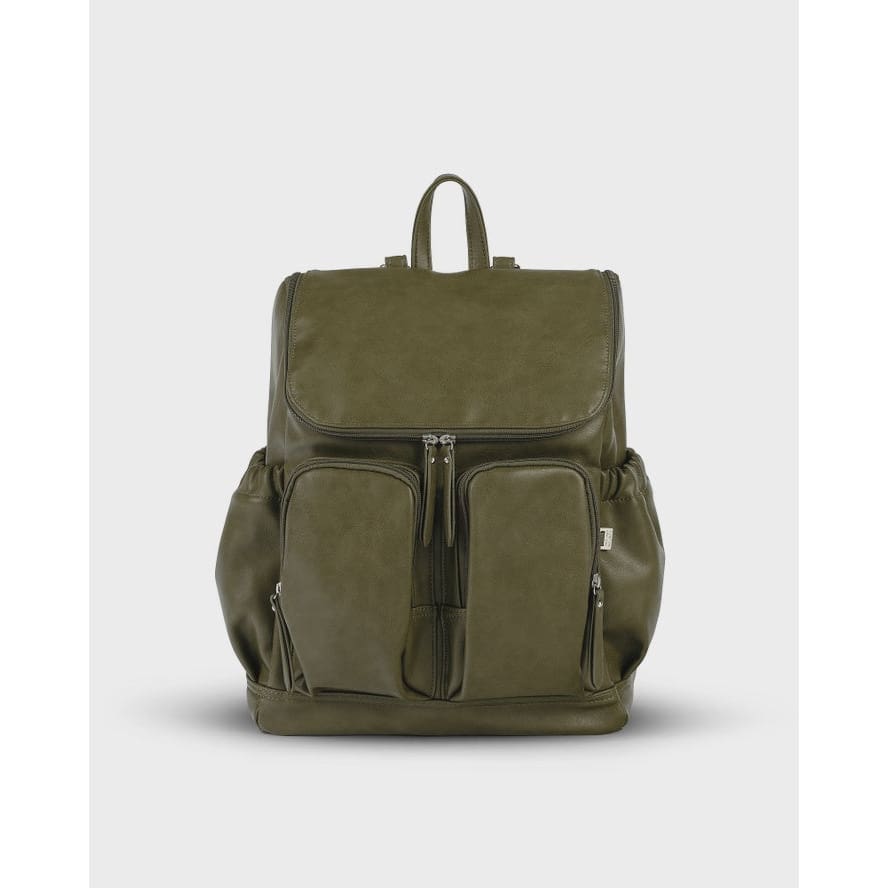 Signature Nappy Backpack - Olive Vegan Leather For Mum