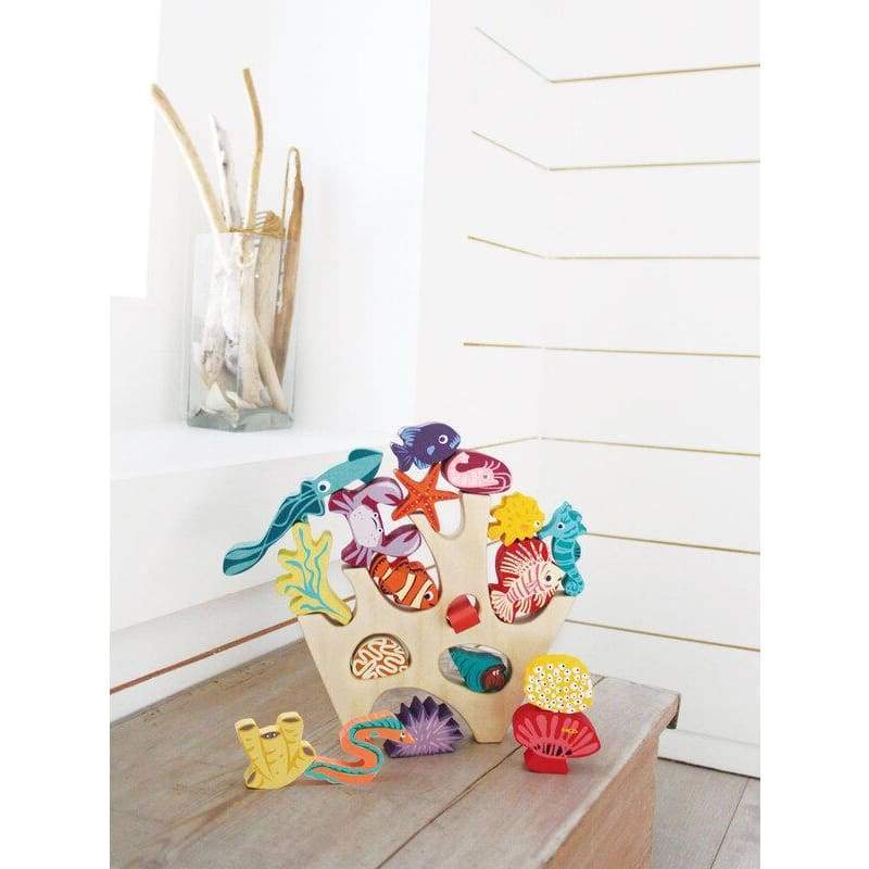 Wooden coral reef stacking toy 