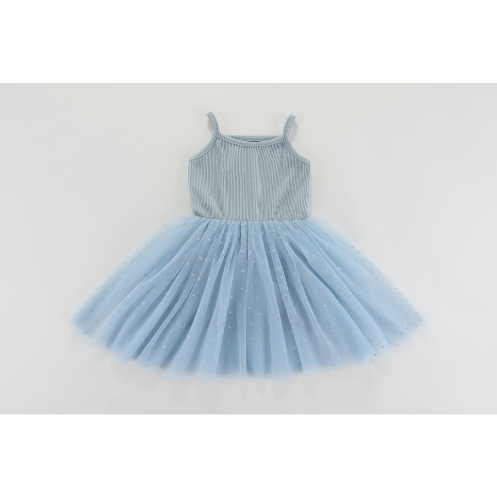 Valentina Tutu Dress - Blue Silver Dots - Girls Clothing