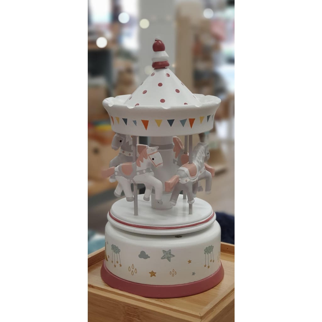 Wooden Musical Horse Carousel - White & Burgundy - Music Boxes