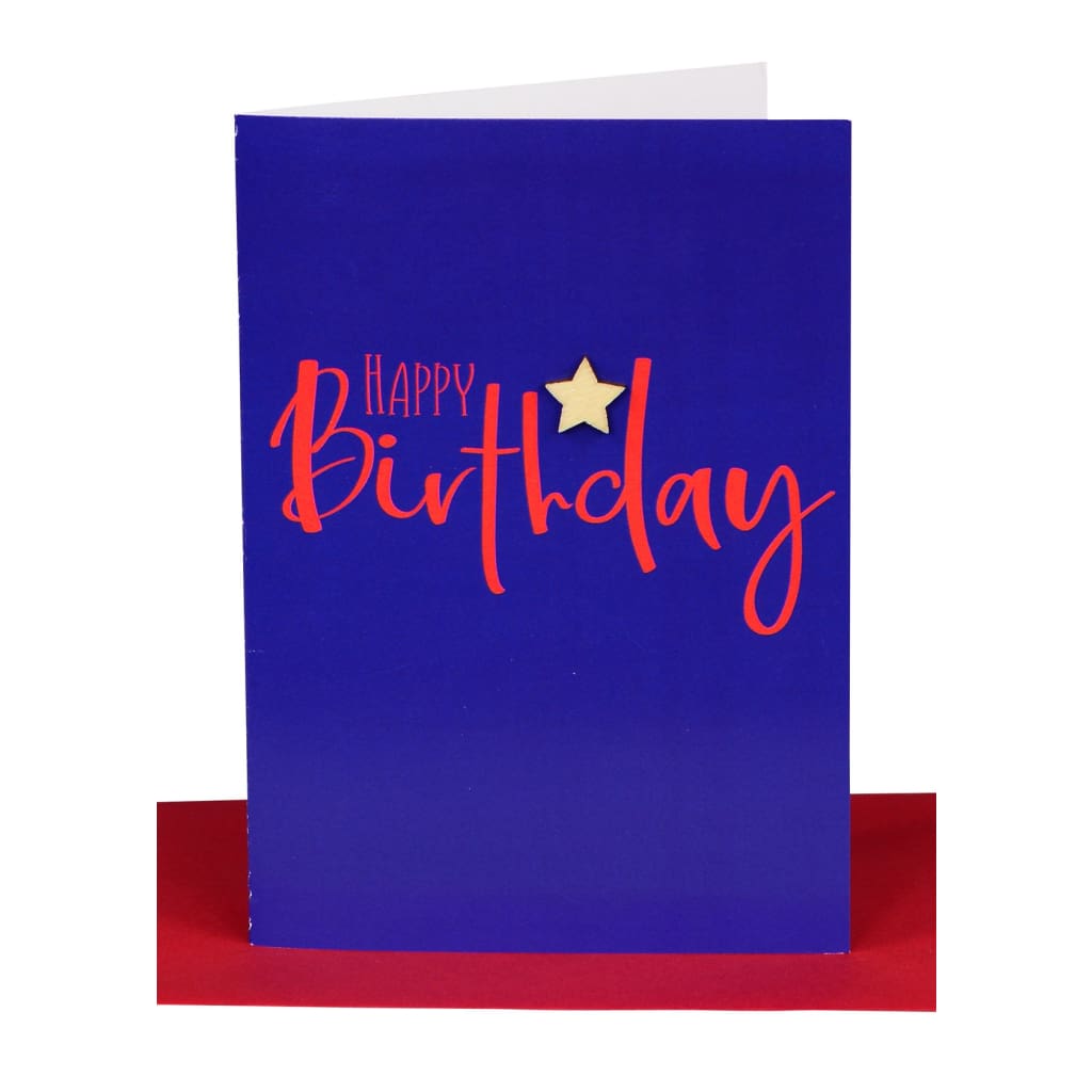 Lil’s Cards - Assorted - Happy Birthday - Navy Blue &amp; Wooden Star - accessories
