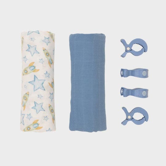 2 Pack Wraps &amp; 4 Pegs - Rocket - Muslins &amp; Swaddle Wraps