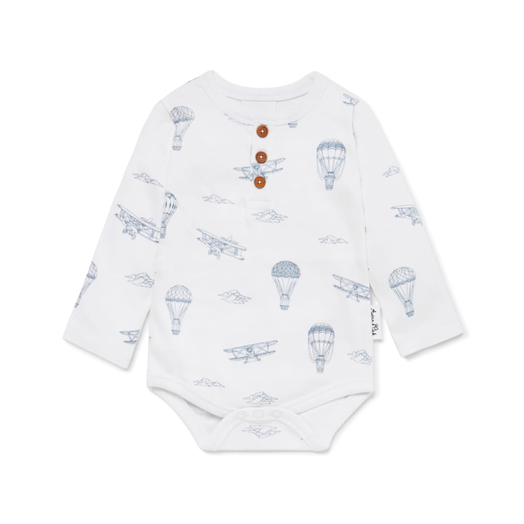 Air Balloon Henley Onesie - Baby Boy Clothing