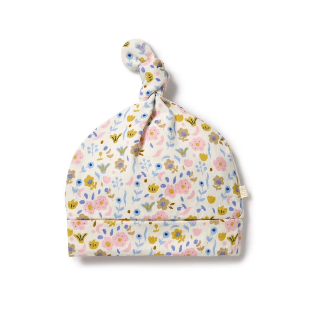 Ava Floral Organic Knot Hat - 0-3 Months SML - Hats