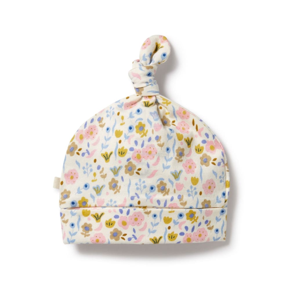 Ava Floral Organic Knot Hat - 0-3 Months SML - Hats