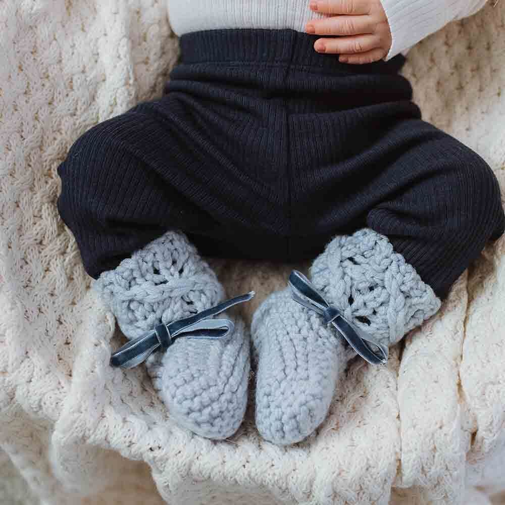Blue Merino Wool Bonnet &amp; Booties - Baby Clothes