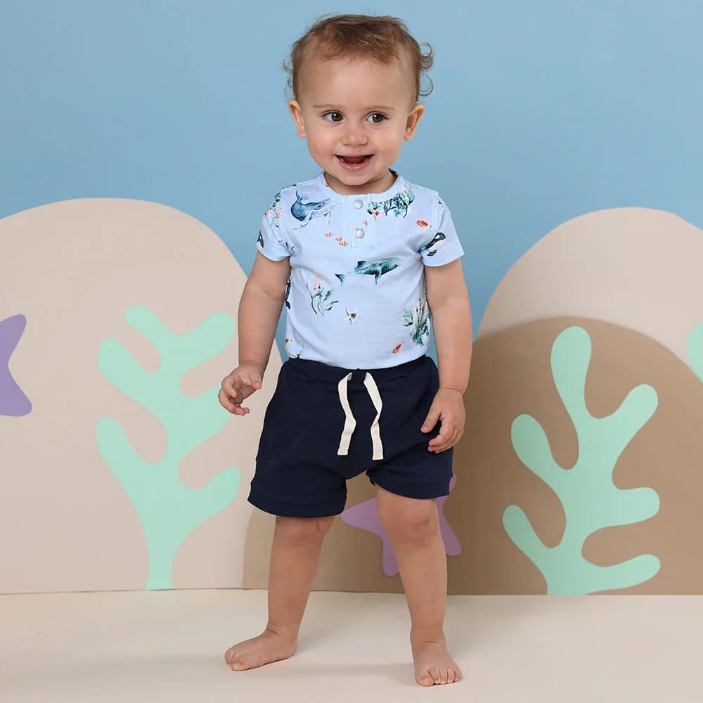 Blue Ocean Short Sleeve Organic Bodysuit - Baby Boy Clothing