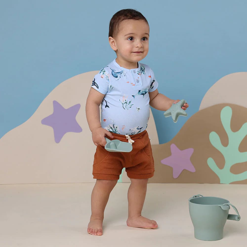 Blue Ocean Short Sleeve Organic Bodysuit - Baby Boy Clothing