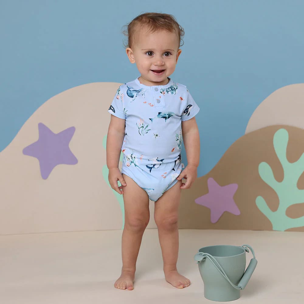 Blue Ocean Short Sleeve Organic Bodysuit - Baby Boy Clothing