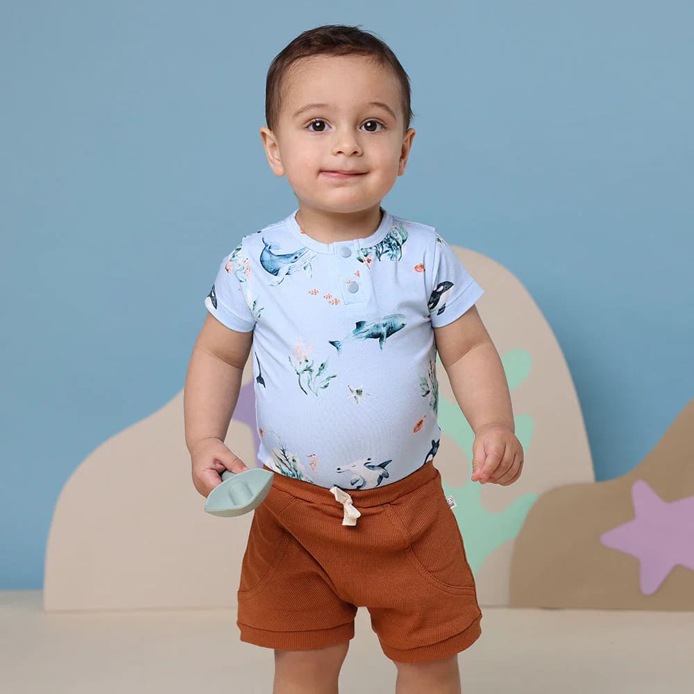 Blue Ocean Short Sleeve Organic Bodysuit - Baby Boy Clothing