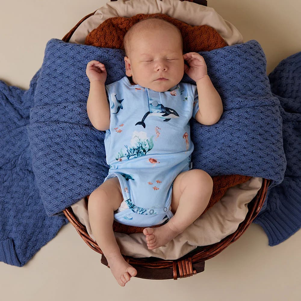 Blue Ocean Short Sleeve Organic Bodysuit - Baby Boy Clothing