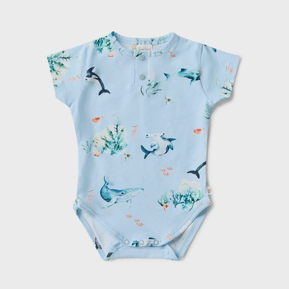 Blue Ocean Short Sleeve Organic Bodysuit - Baby Boy Clothing