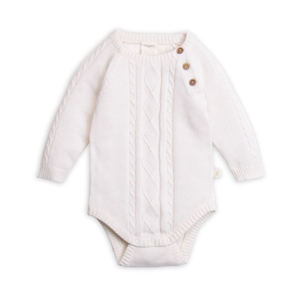 Bodysuit Cable Knit Snow White - Baby Girl Clothing