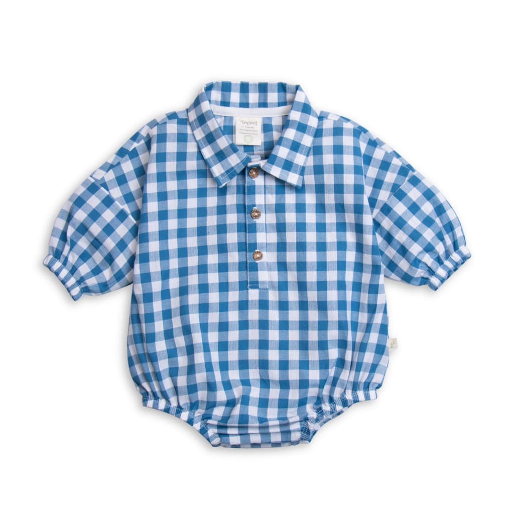 Bodysuit Polo L/S Faience Gingham - Baby Boy Clothing