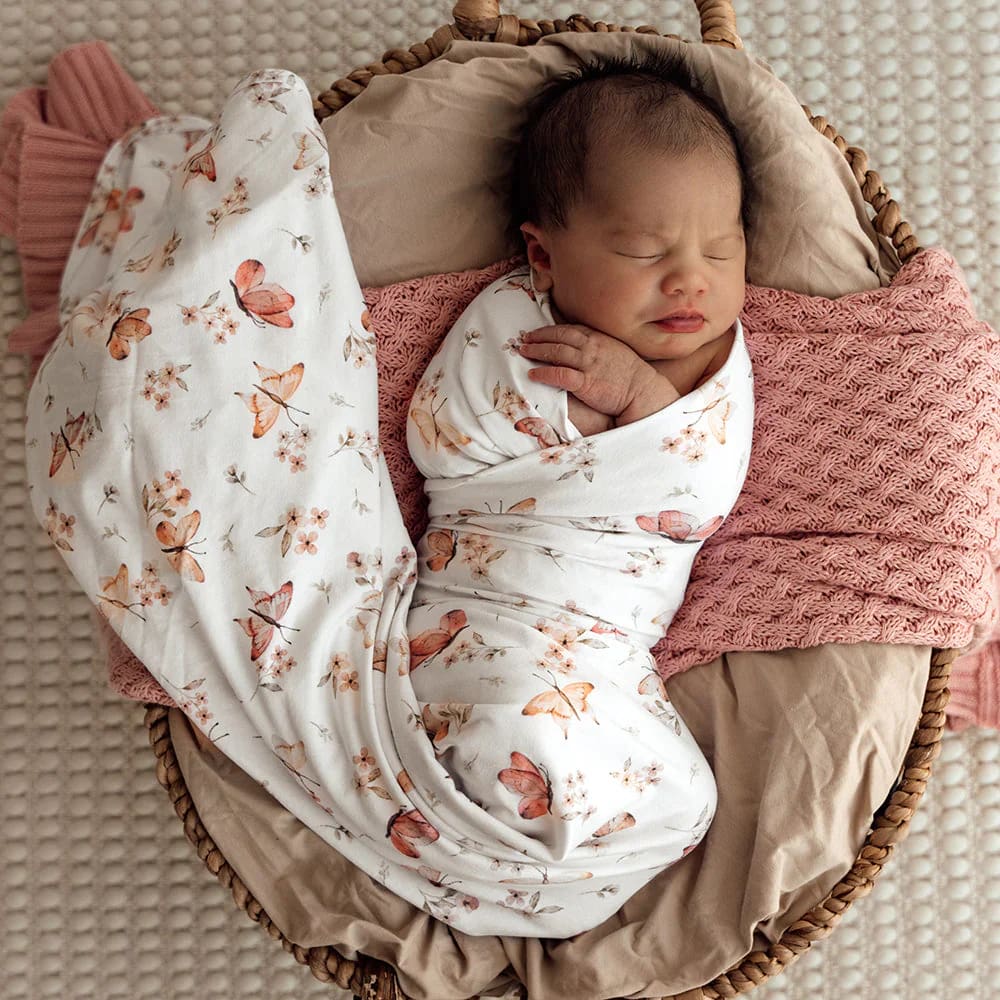 Butterfly Organic Jersey Wrap &amp; Topknot Set - Muslins &amp; Swaddle Wraps