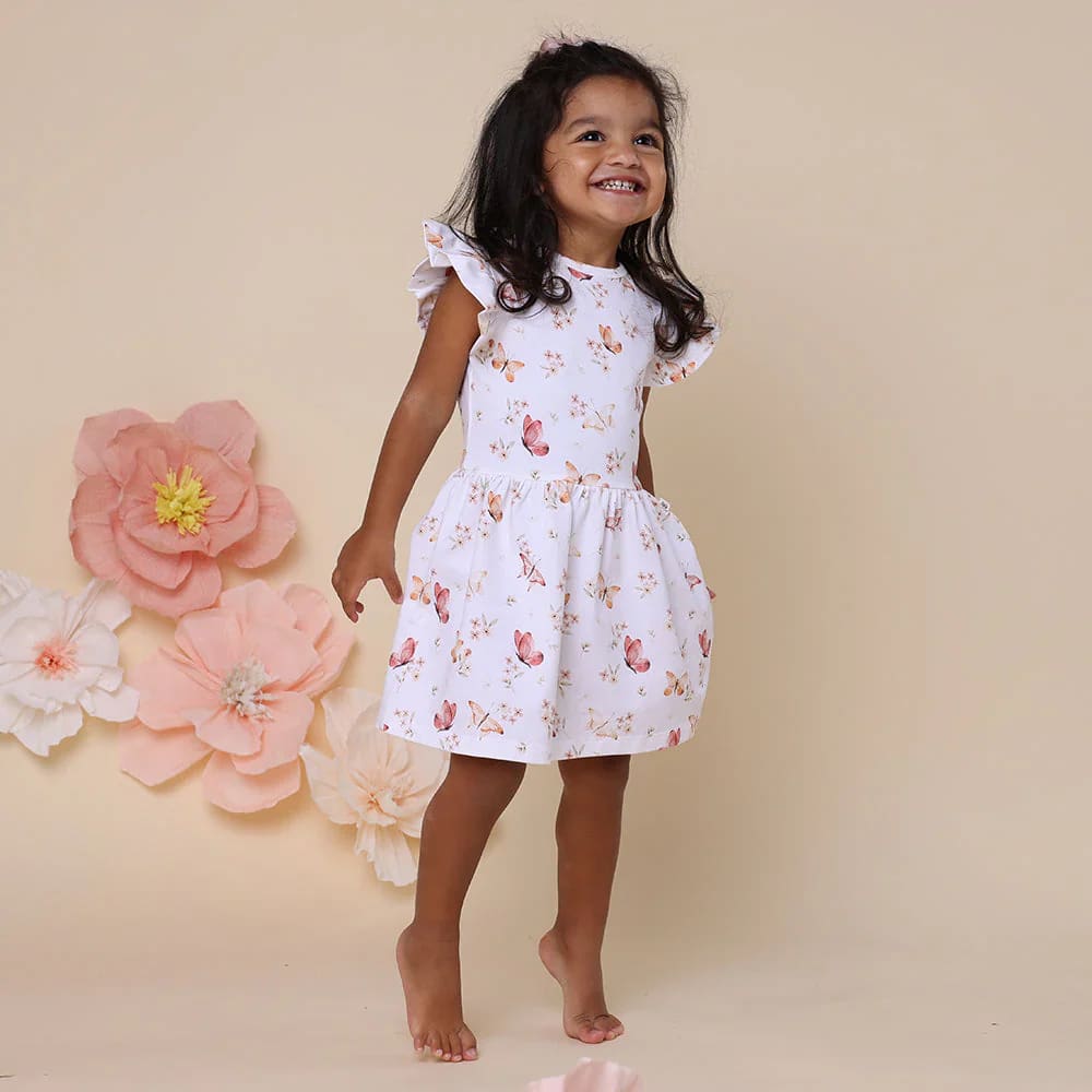 Butterfly Short Sleeve Organic Dress - Baby Girl Clothing