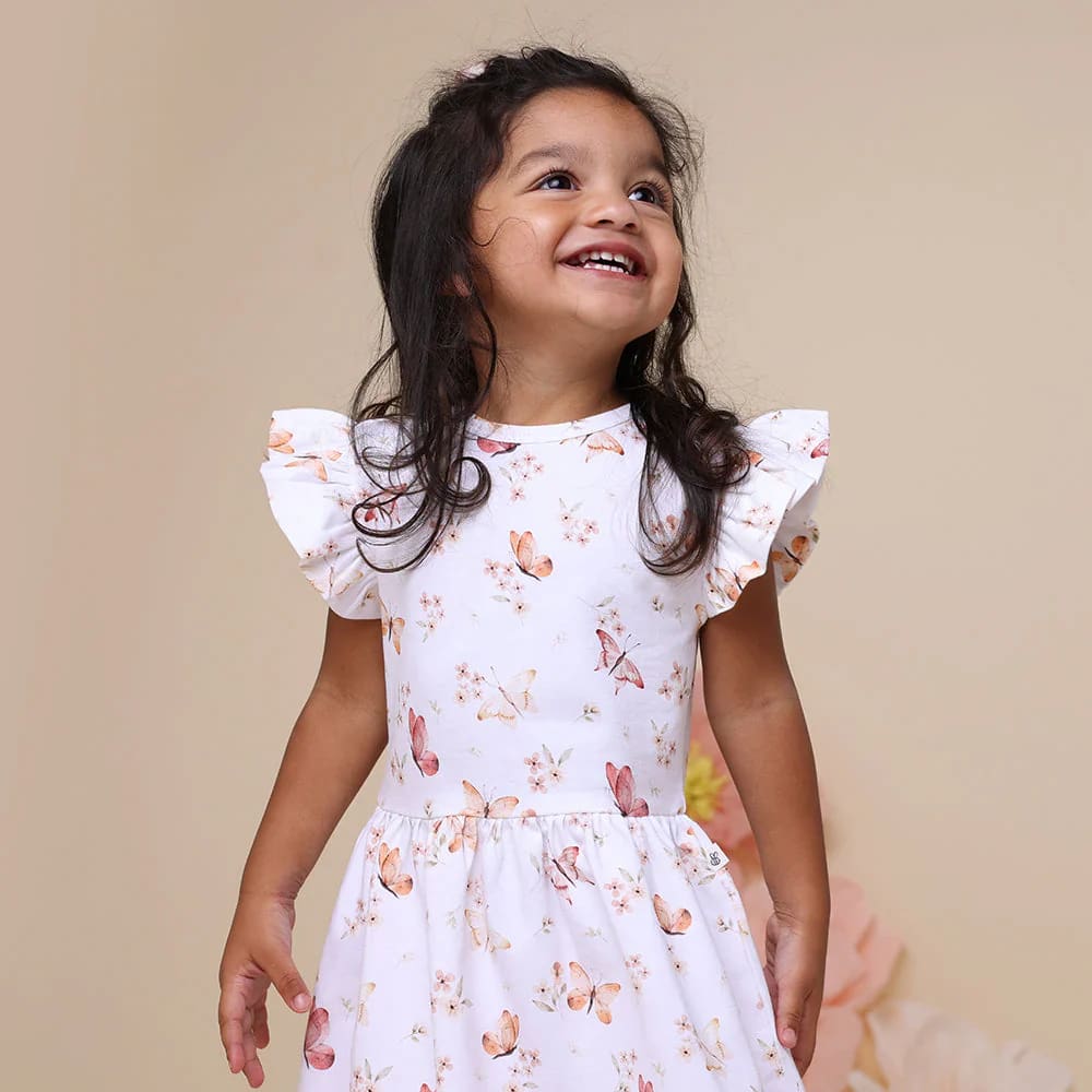 Butterfly Short Sleeve Organic Dress - Baby Girl Clothing