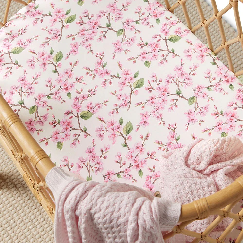 Cherry Blossom Organic Bassinet/Change Pad Cover - Bassinet &amp; Cot Sheets