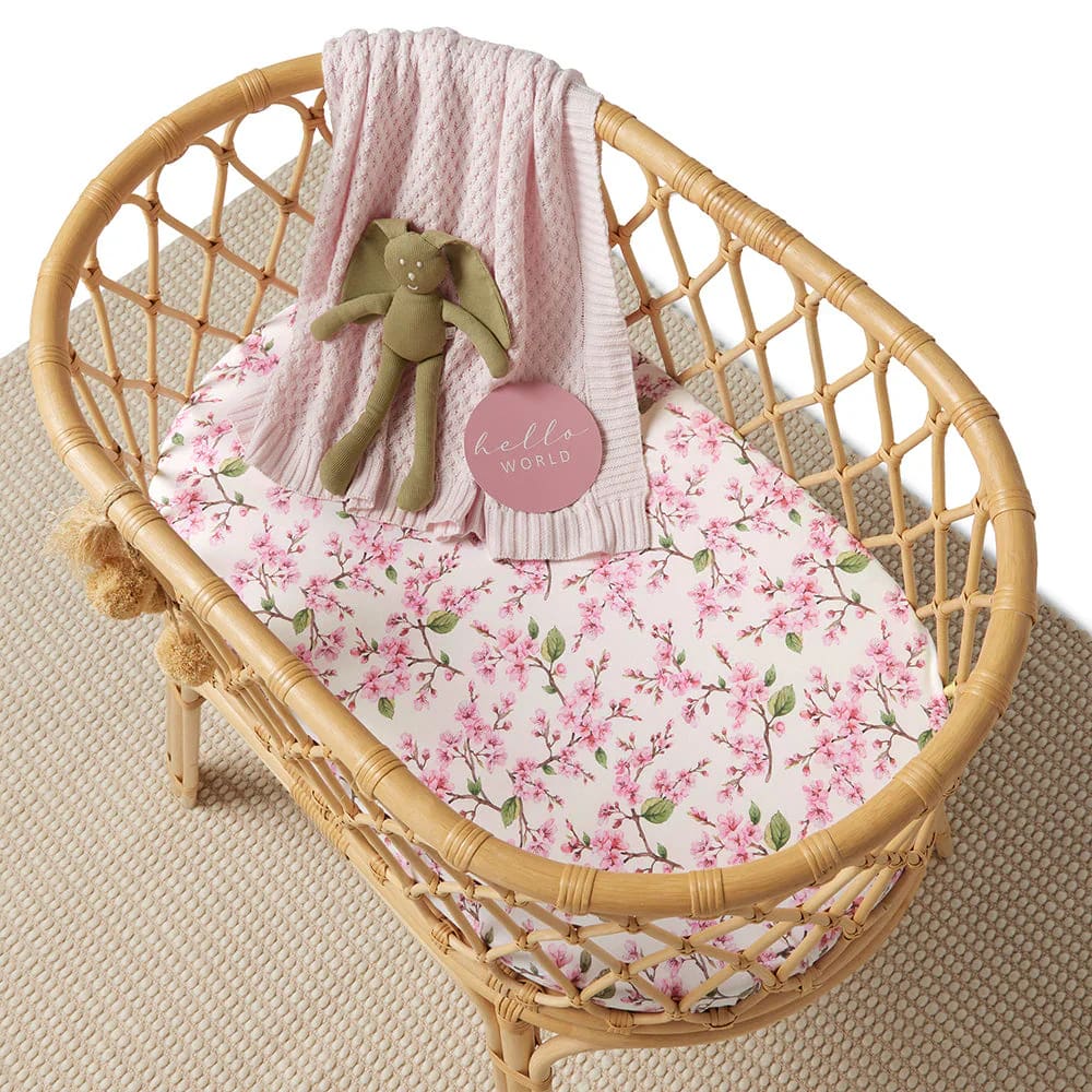 Cherry Blossom Organic Bassinet/Change Pad Cover - Bassinet &amp; Cot Sheets