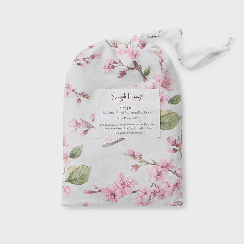 Cherry Blossom Organic Bassinet/Change Pad Cover - Bassinet &amp; Cot Sheets