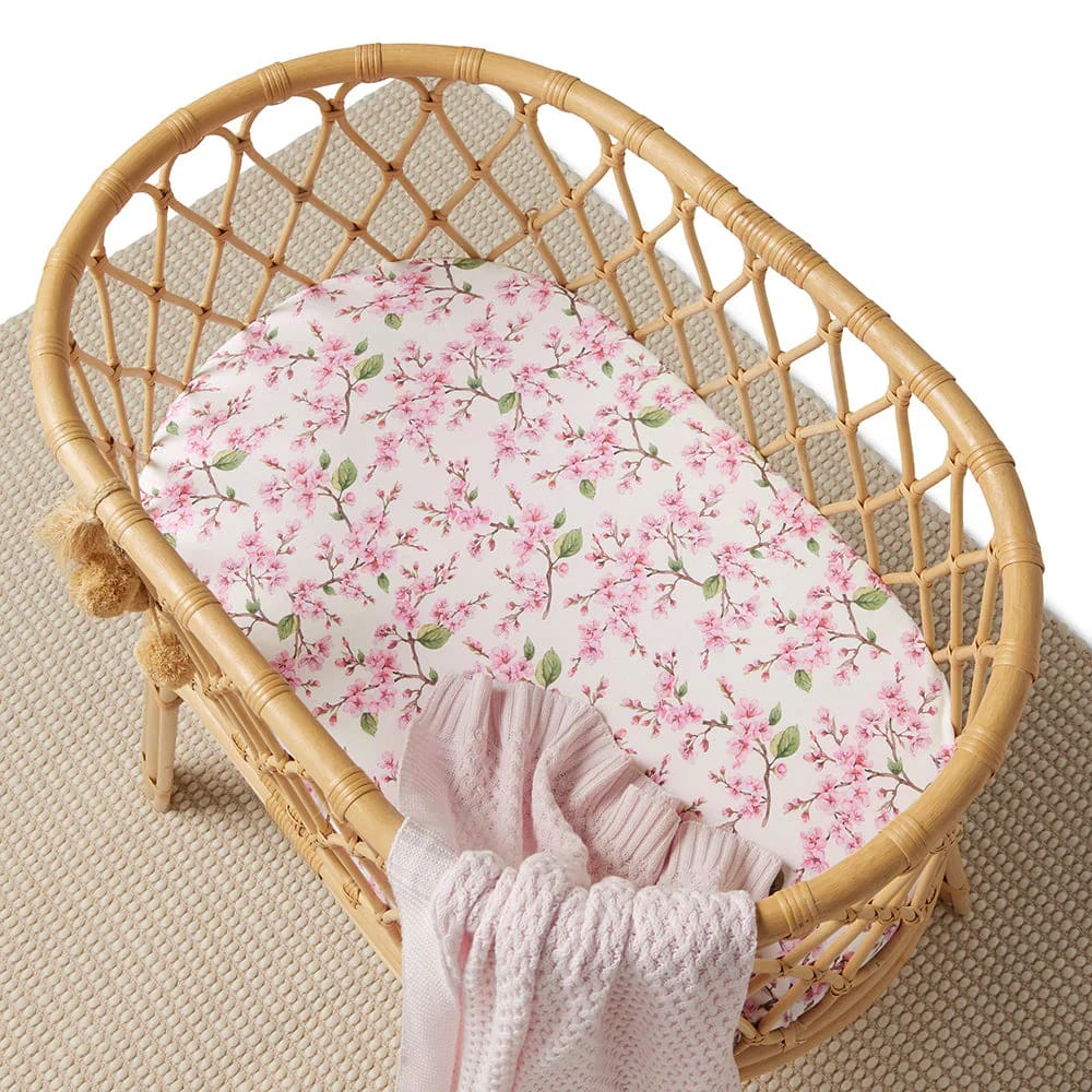 Cherry Blossom Organic Bassinet/Change Pad Cover - Bassinet &amp; Cot Sheets