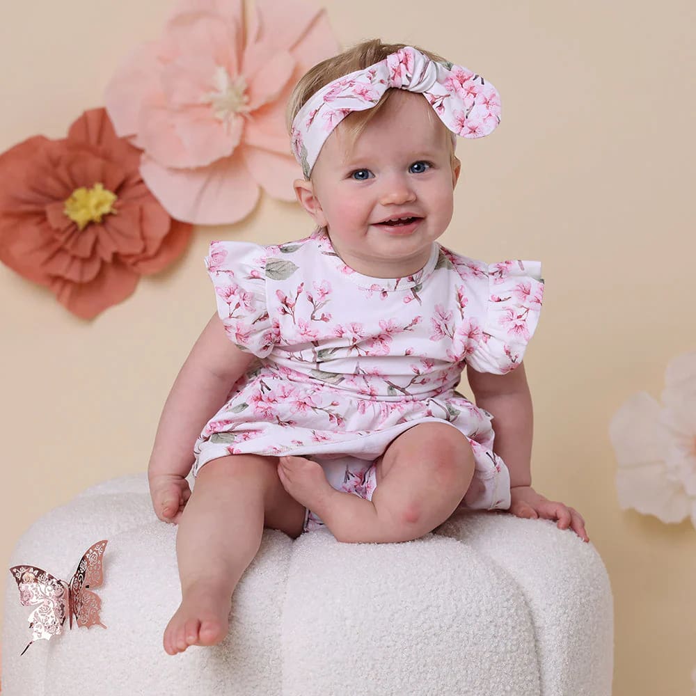 Cherry Blossom Short Sleeve Organic Dress - Baby Girl Clothing