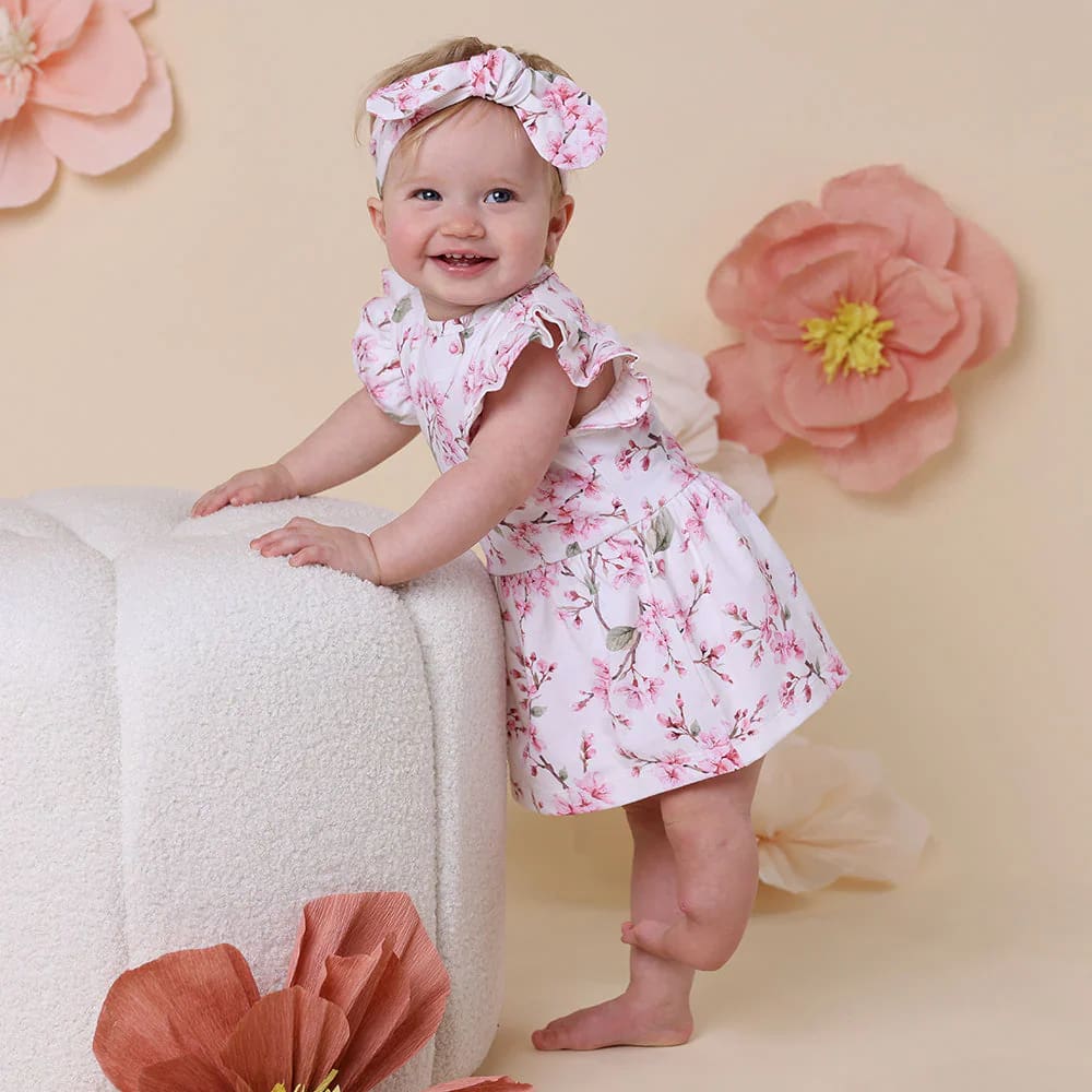 Cherry Blossom Short Sleeve Organic Dress - Baby Girl Clothing