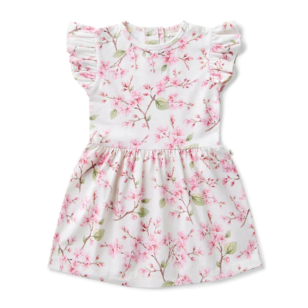 Cherry Blossom Short Sleeve Organic Dress - Baby Girl Clothing