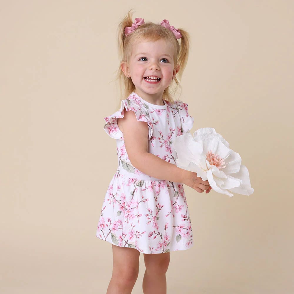 Cherry Blossom Short Sleeve Organic Dress - Baby Girl Clothing