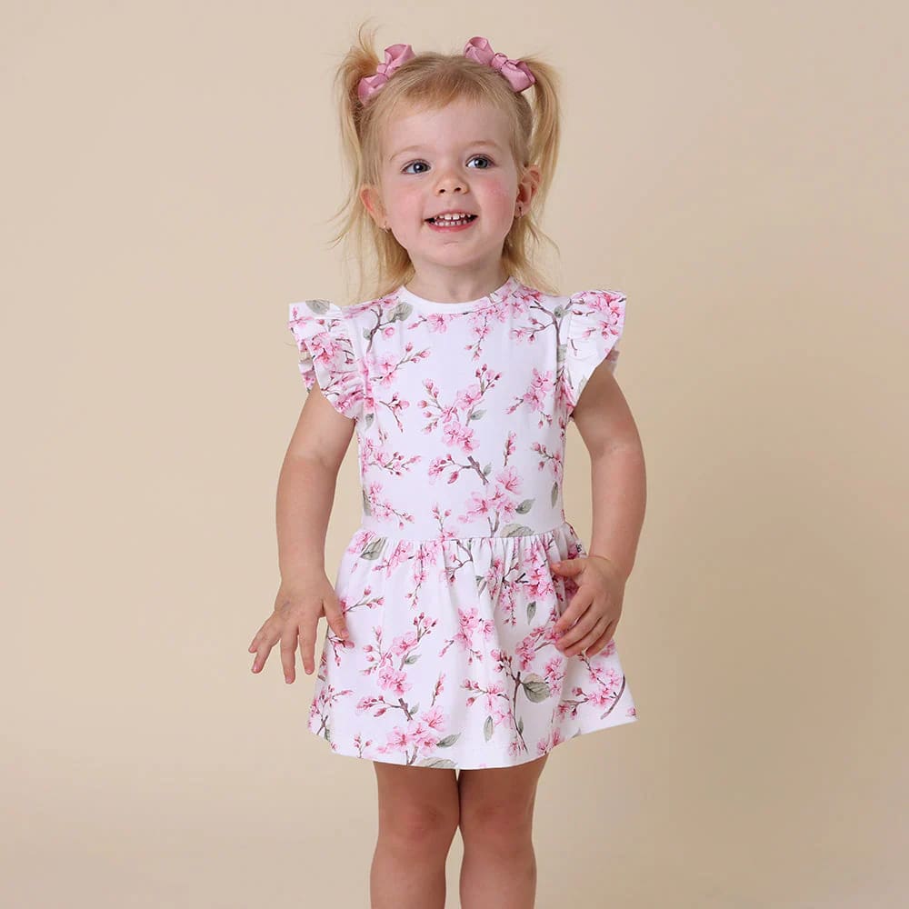 Cherry Blossom Short Sleeve Organic Dress - Baby Girl Clothing