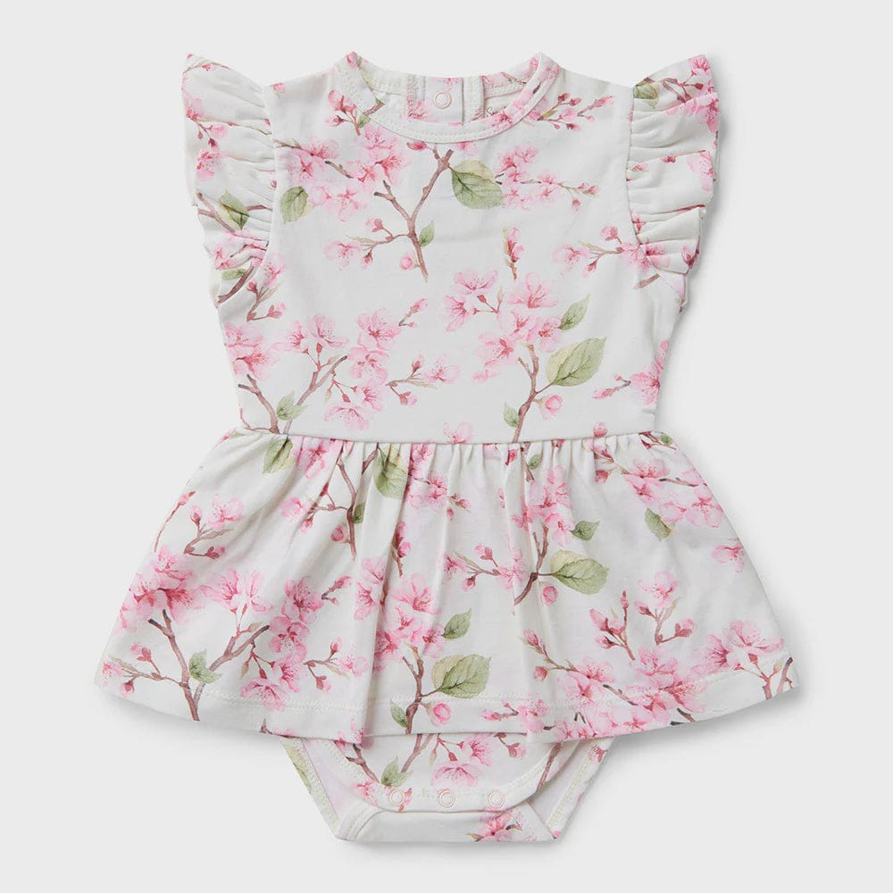 Cherry Blossom Short Sleeve Organic Dress - Baby Girl Clothing